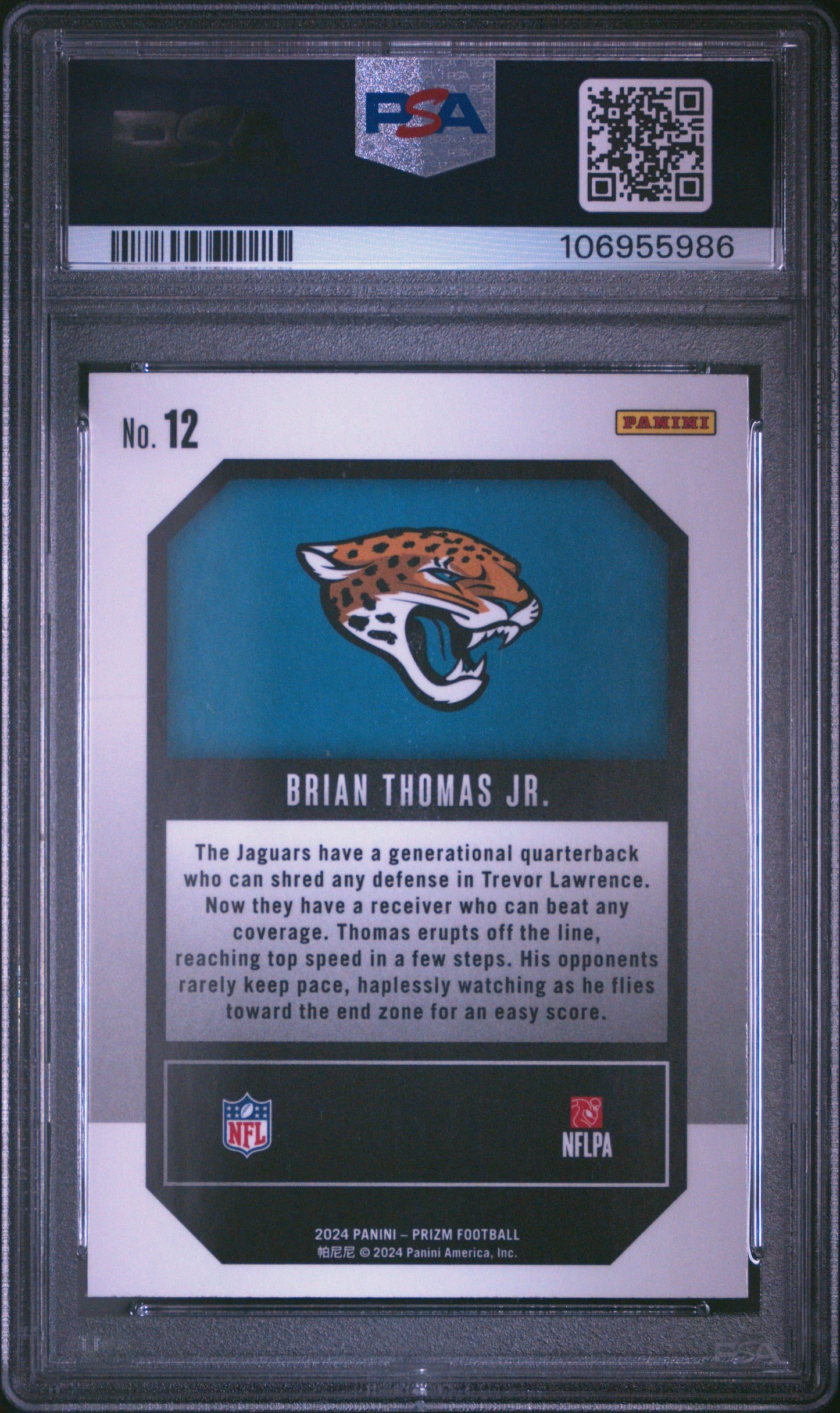 Graded 2024 Panini Prizm Brian Thomas Jr #12 Emergent Rookie RC Football Card PSA 10 Gem Mint - Sport Cards