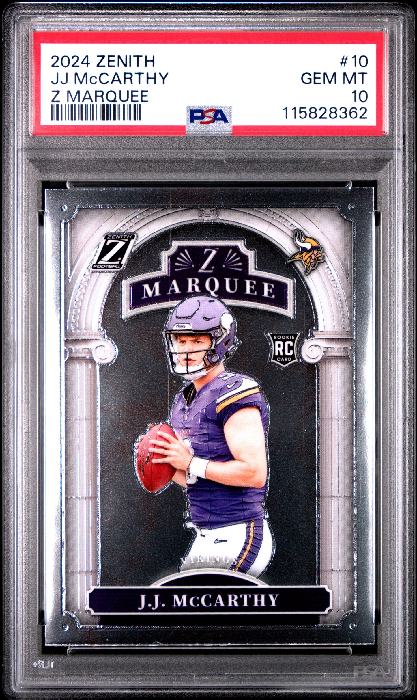 Graded 2024 Panini Zenith JJ McCarthy #10 Z Marquee Rookie RC Football Card PSA 10 Gem Mint