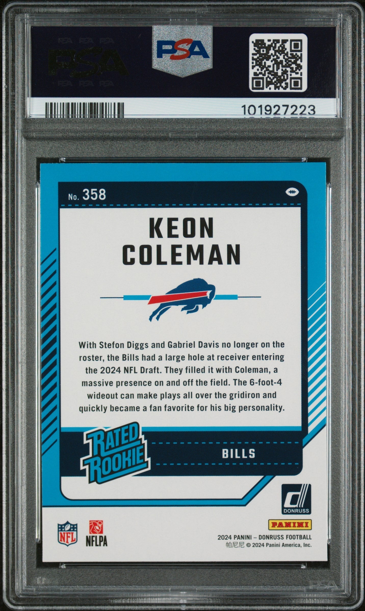 Graded 2024 Panini Donruss Keon Coleman #358 Rookie RC Football Card PSA 10 Gem Mint - Sport Cards