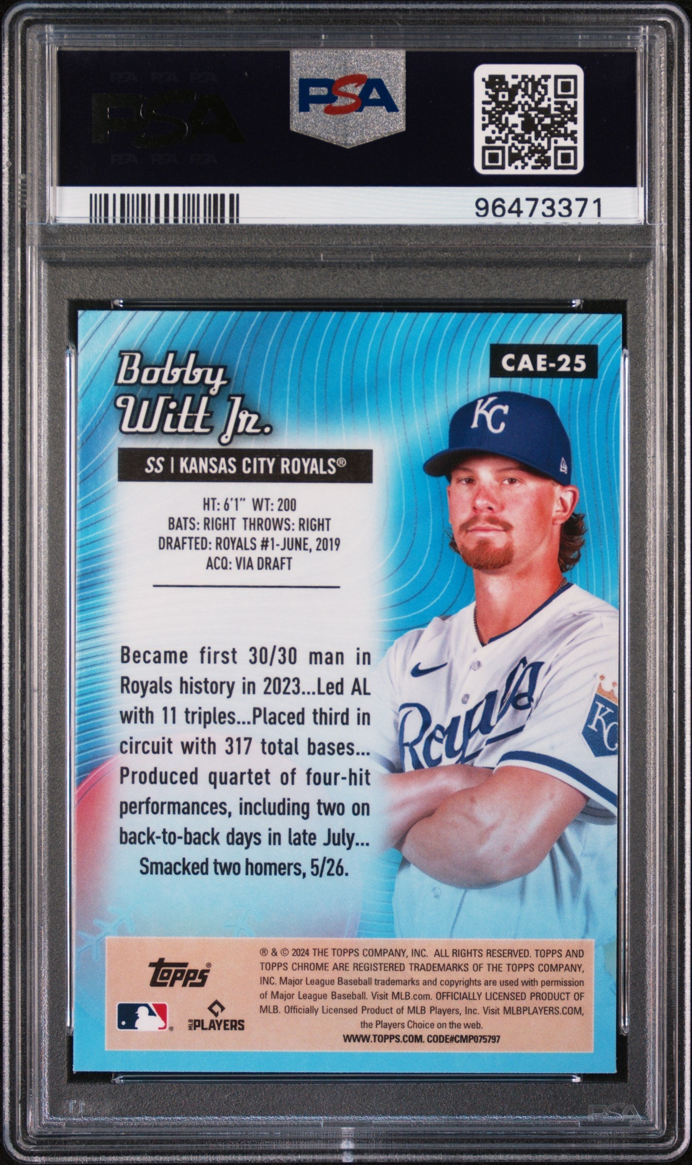 Graded 2024 Topps Chrome Bobby Witt Jr. #CAE25 All Etch Baseball Card PSA 10 Gem Mint