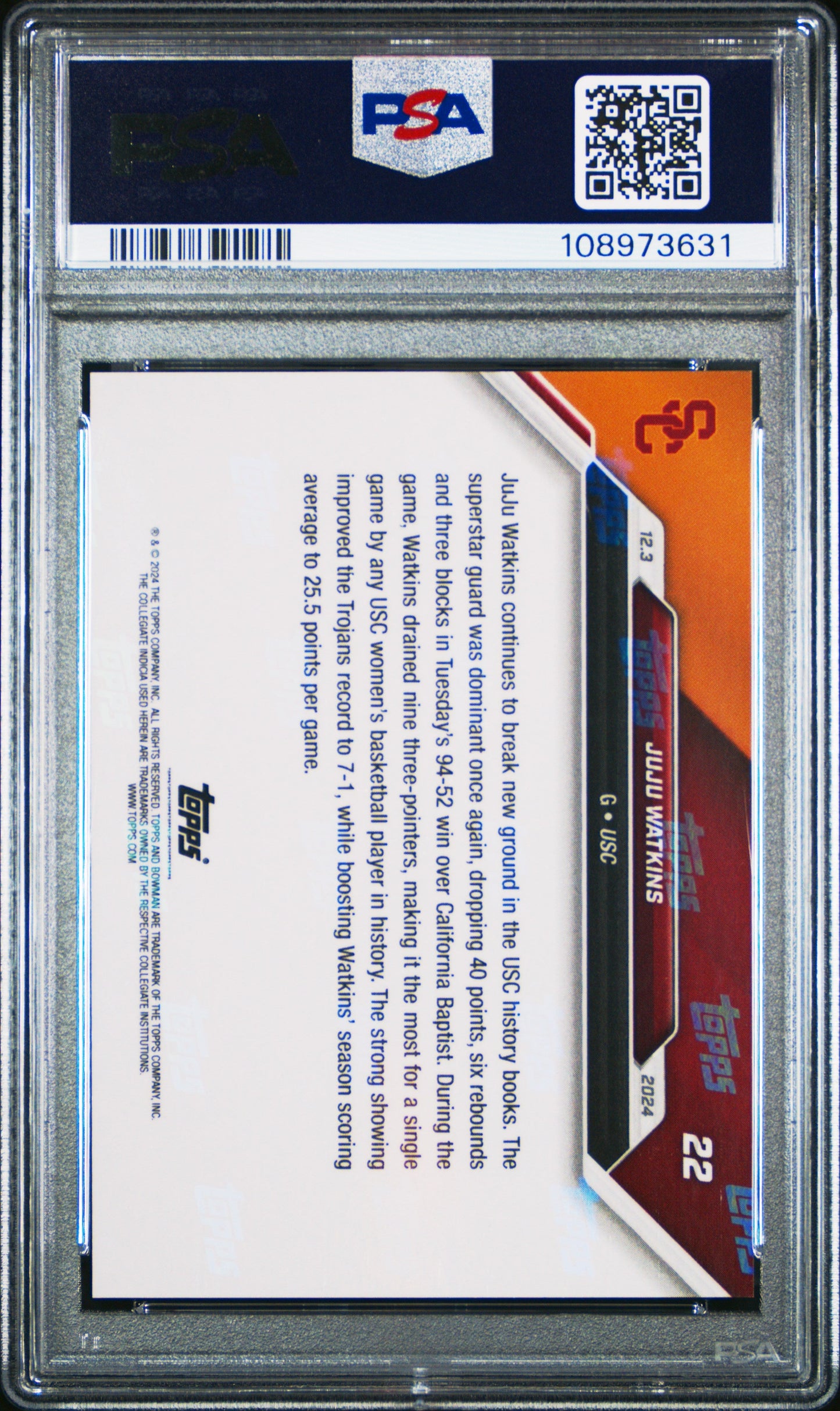 Graded 2024 Topps Bowman U Now JuJu Watkins #22 Rookie RC Basketball Card PSA 10 Gem Mint - Sport Cards