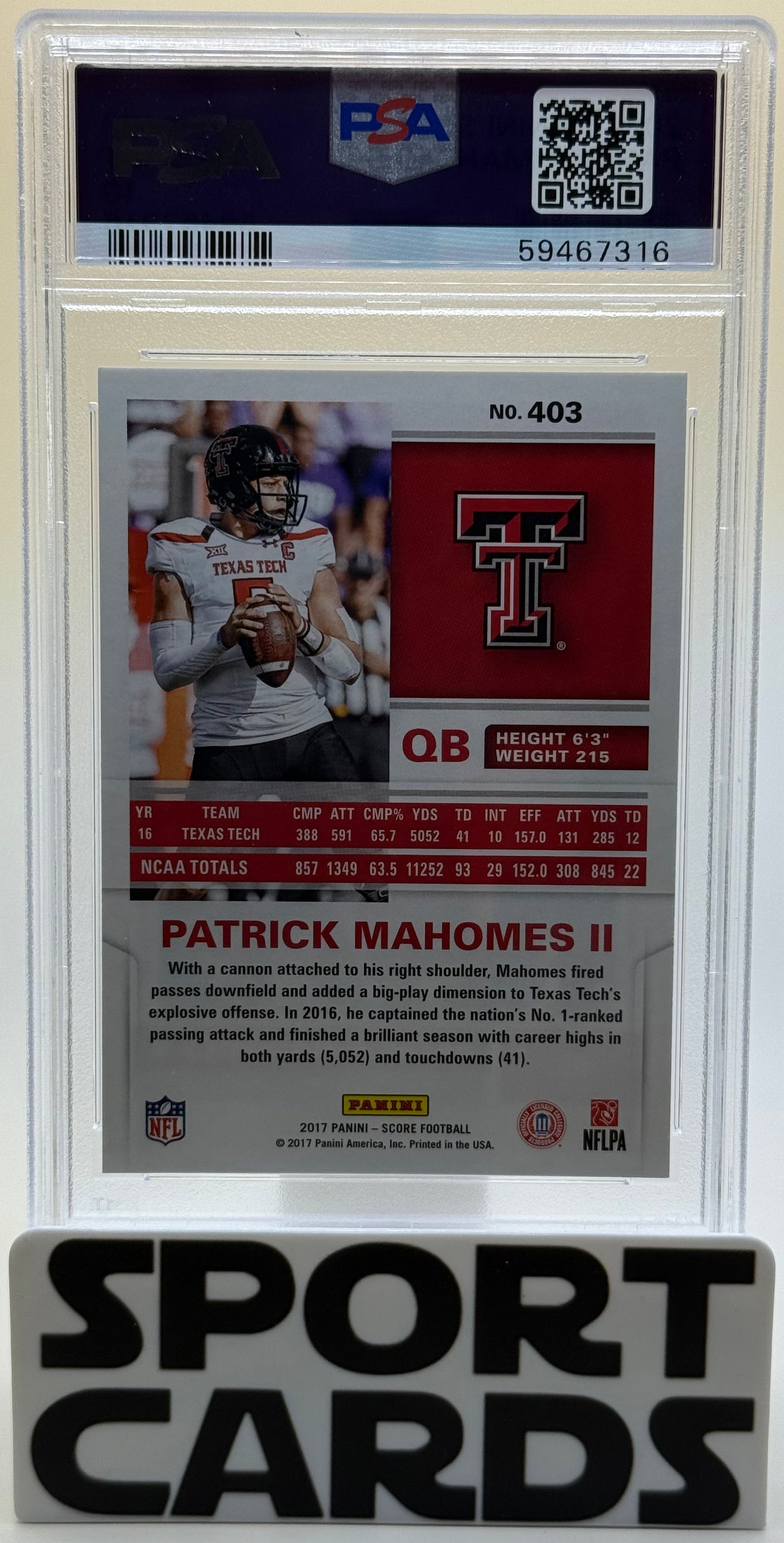 2017 Score #403 Patrick Mahomes II PSA 10 SportCards.com