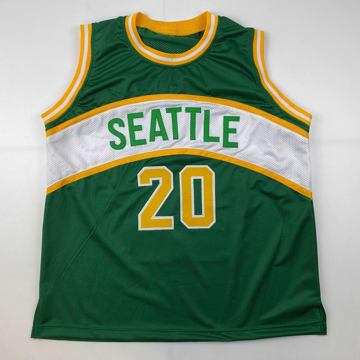 Autographed/Signed Gary Payton Seattle Green Basketball Jersey JSA COA - Sport Cards