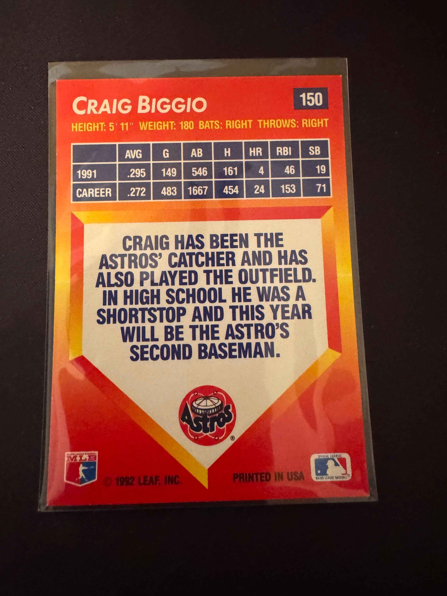 1992 Donruss Triple Play #150 Craig Biggio Card