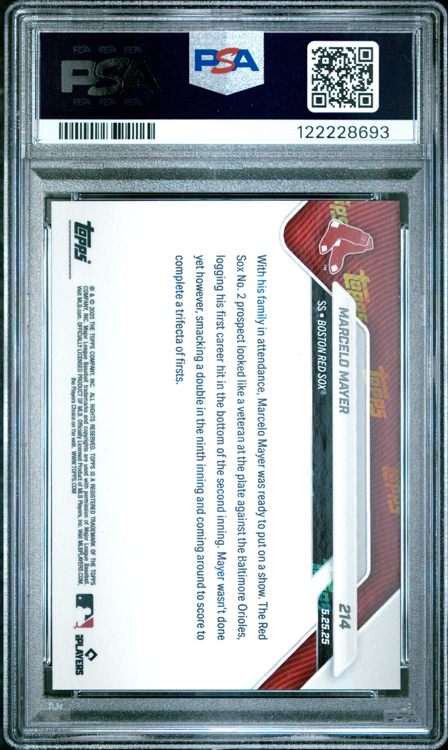 Graded 2025 Topps Now Marcelo Mayer #214 Red Foil /5 Rookie RC Baseball Card PSA 9 Mint