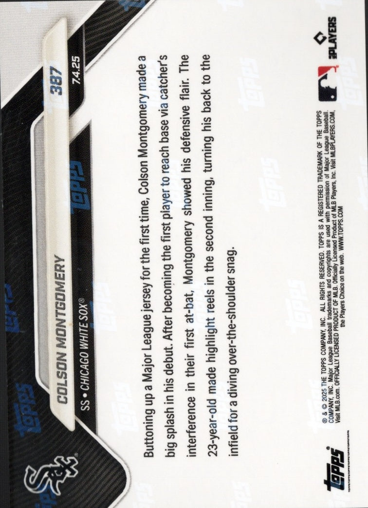 2025 Topps Now Colson Montgomery #387 Gold Foil /50 Chicago White Sox Rookie RC Baseball Card