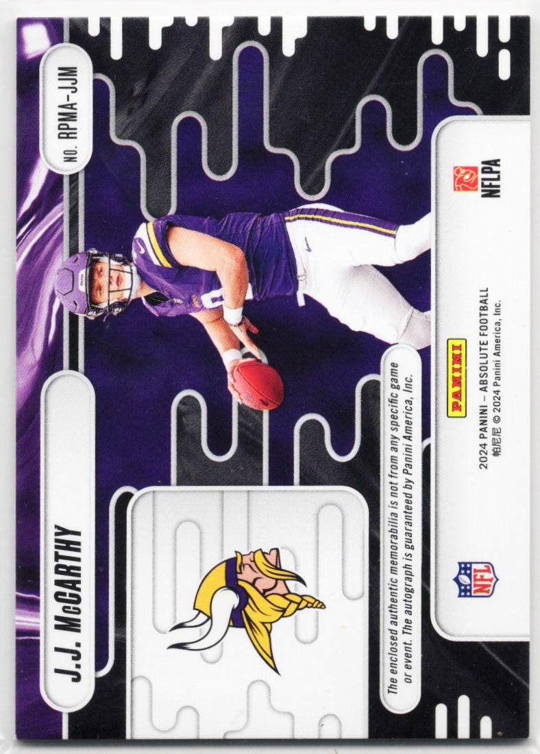 2024 Panini Absolute JJ McCarthy #RPMAJJM Rookie Premiere Patch Auto /299 Rookie RC Football Card