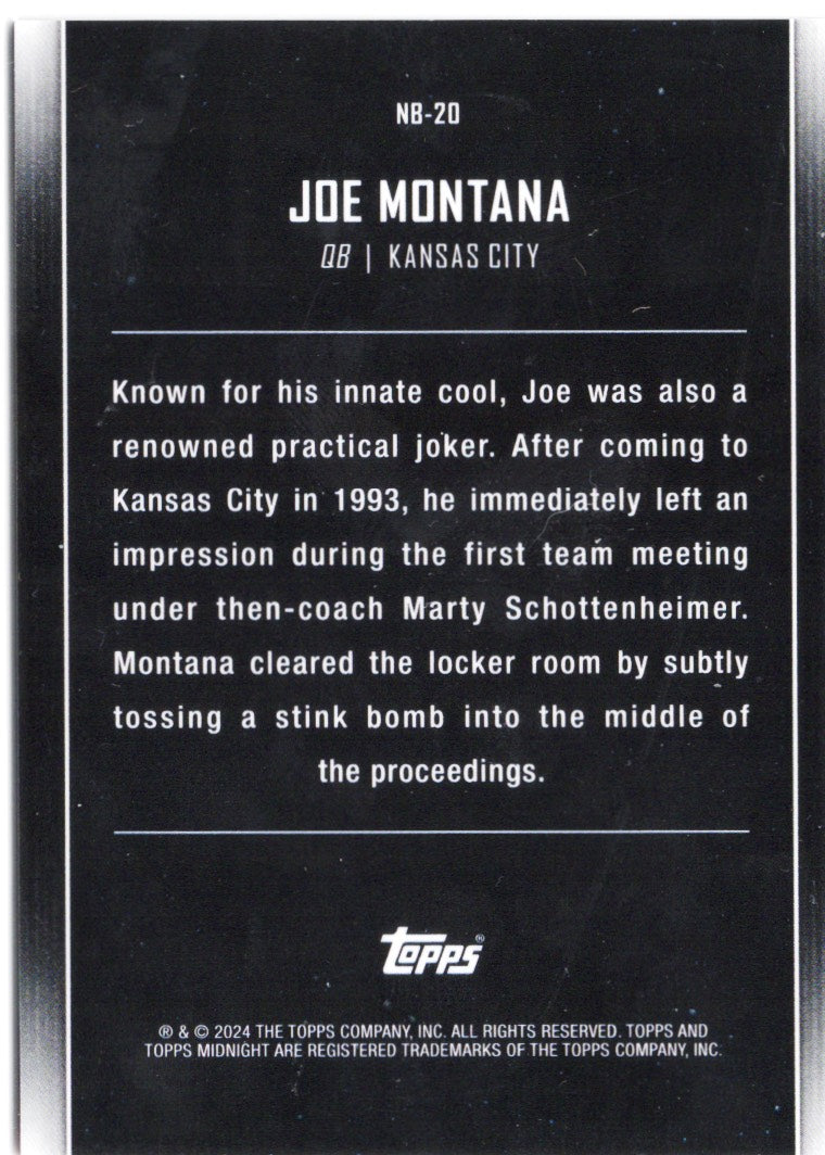 2024 Topps Midnight Joe Montana #NB20 Nightball Dusk /75 Football Card