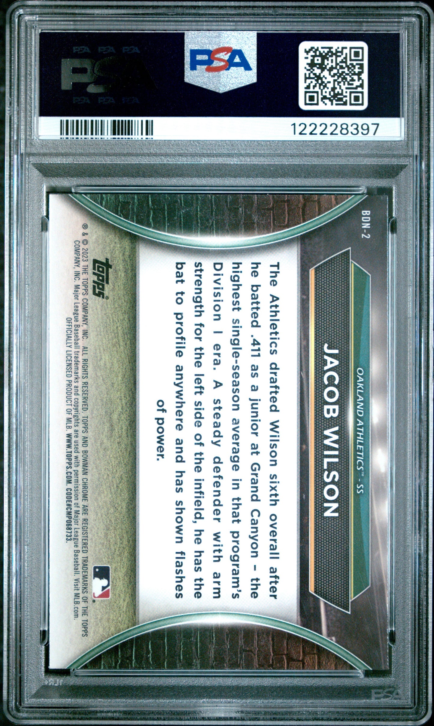 Graded 2023 Topps Bowman Draft Jacob Wilson #BDN2 Draft Night Rookie RC Baseball Card PSA 9 Mint