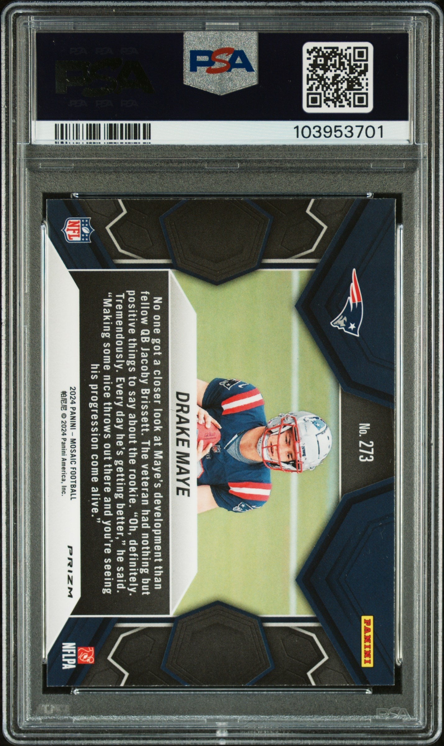 Graded 2024 Panini Mosaic Drake Maye #273 Green Rookie RC Football Card PSA 10 Gem Mint - Sport Cards