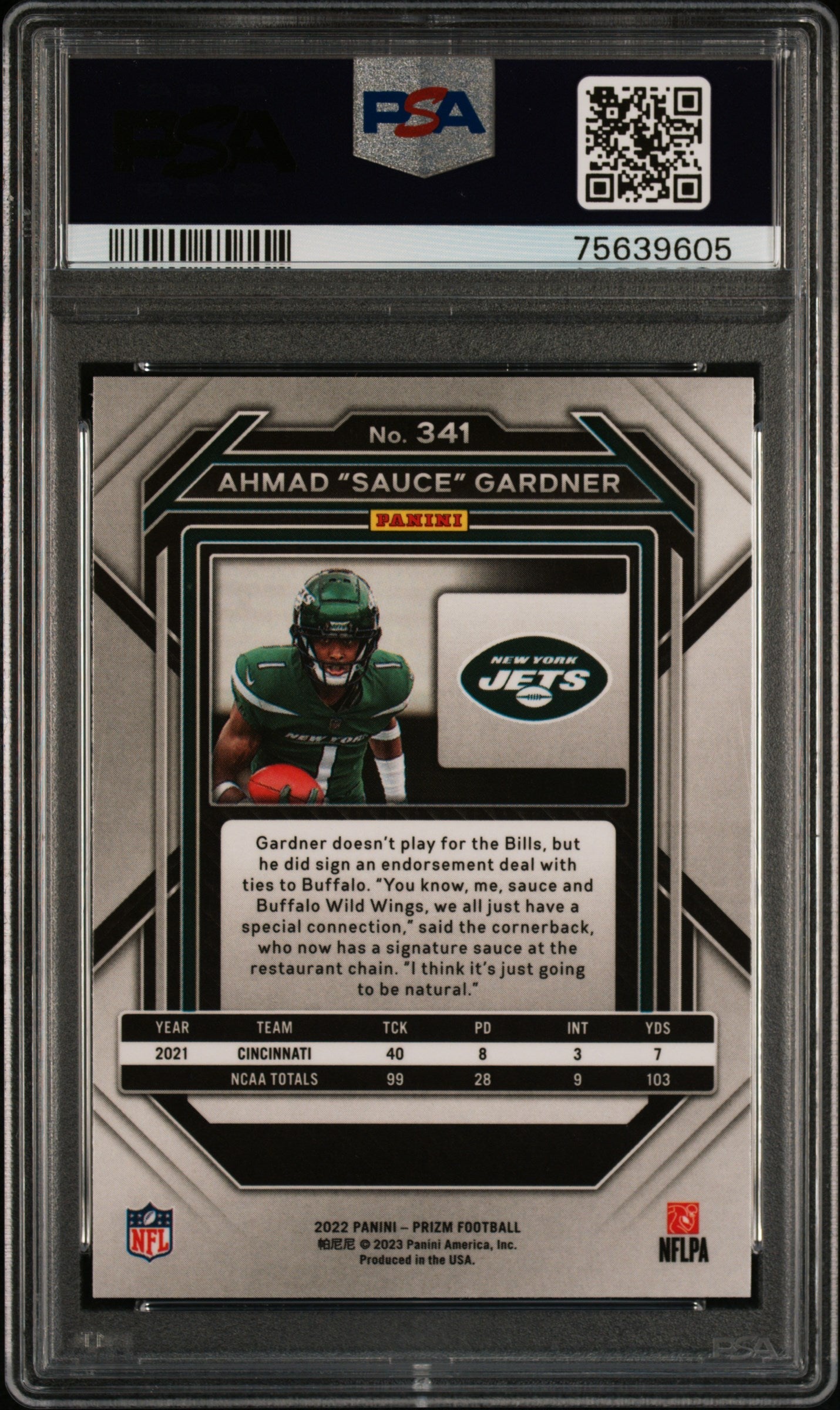 Graded 2022 Panini Prizm Ahmad Gardner #341 Rookie RC Football Card PSA 10 Gem Mint