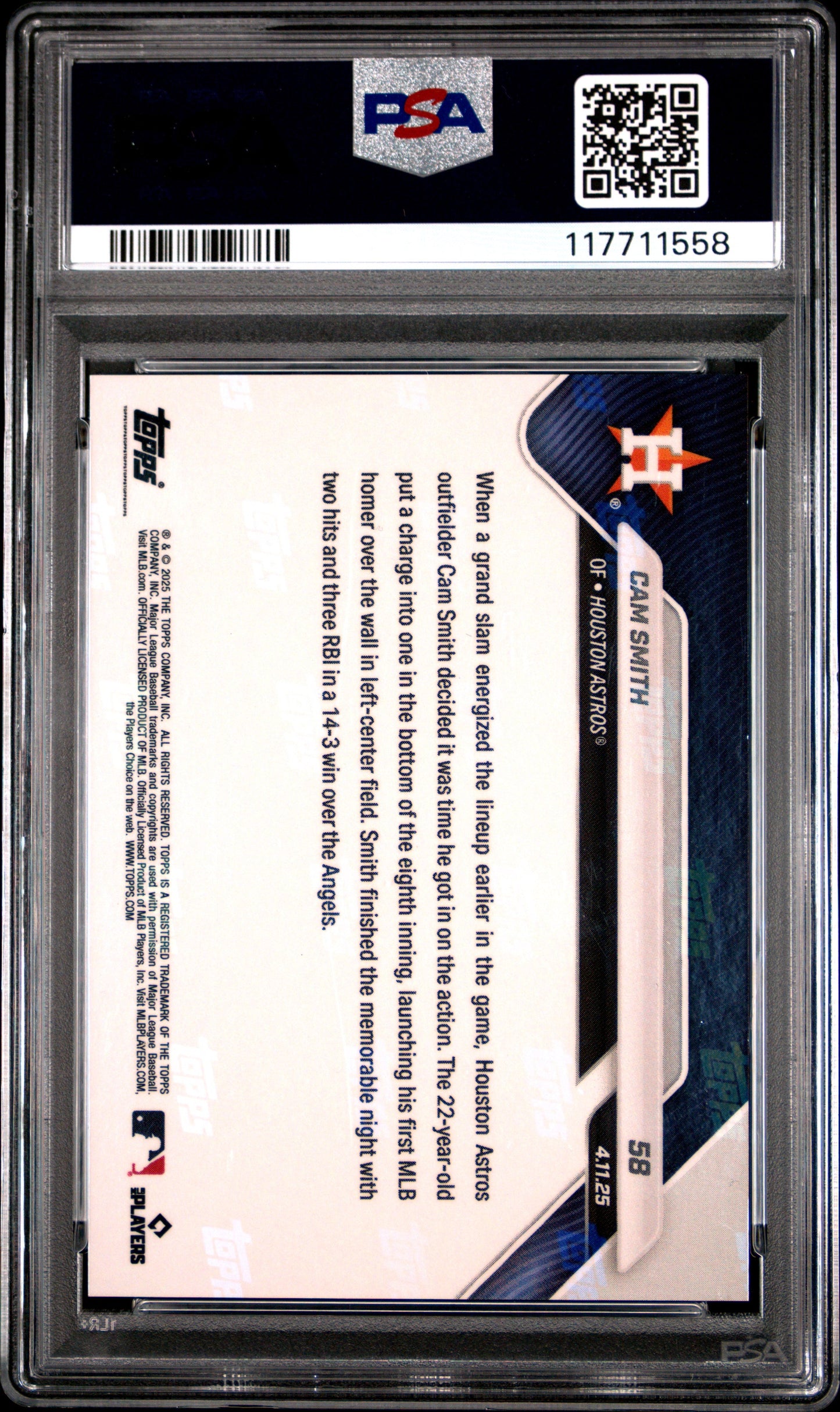 Graded 2025 Topps Now Cam Smith #58 Gold Foil /50 Rookie RC Baseball Card PSA 9 Mint