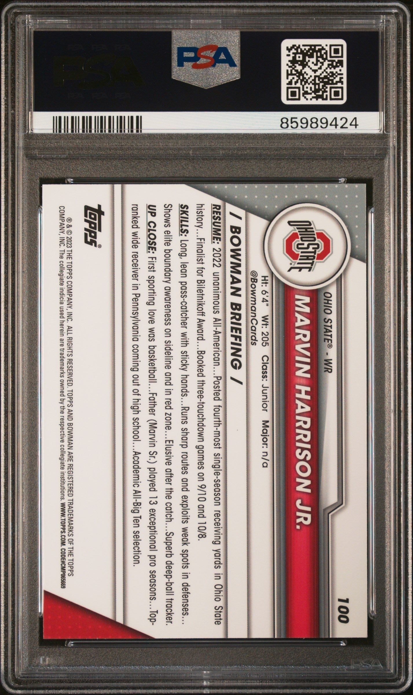 Graded 2023 Topps Bowman U Chrome Marvin Harrison Jr #100 Rookie RC Football Card PSA 10 Gem Mint - Sport Cards