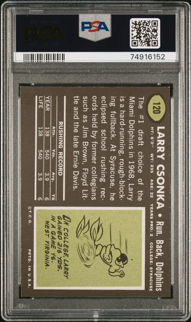 Graded 1969 Topps Larry Csonka #120 Rookie RC Football Card PSA 6 EX-MT