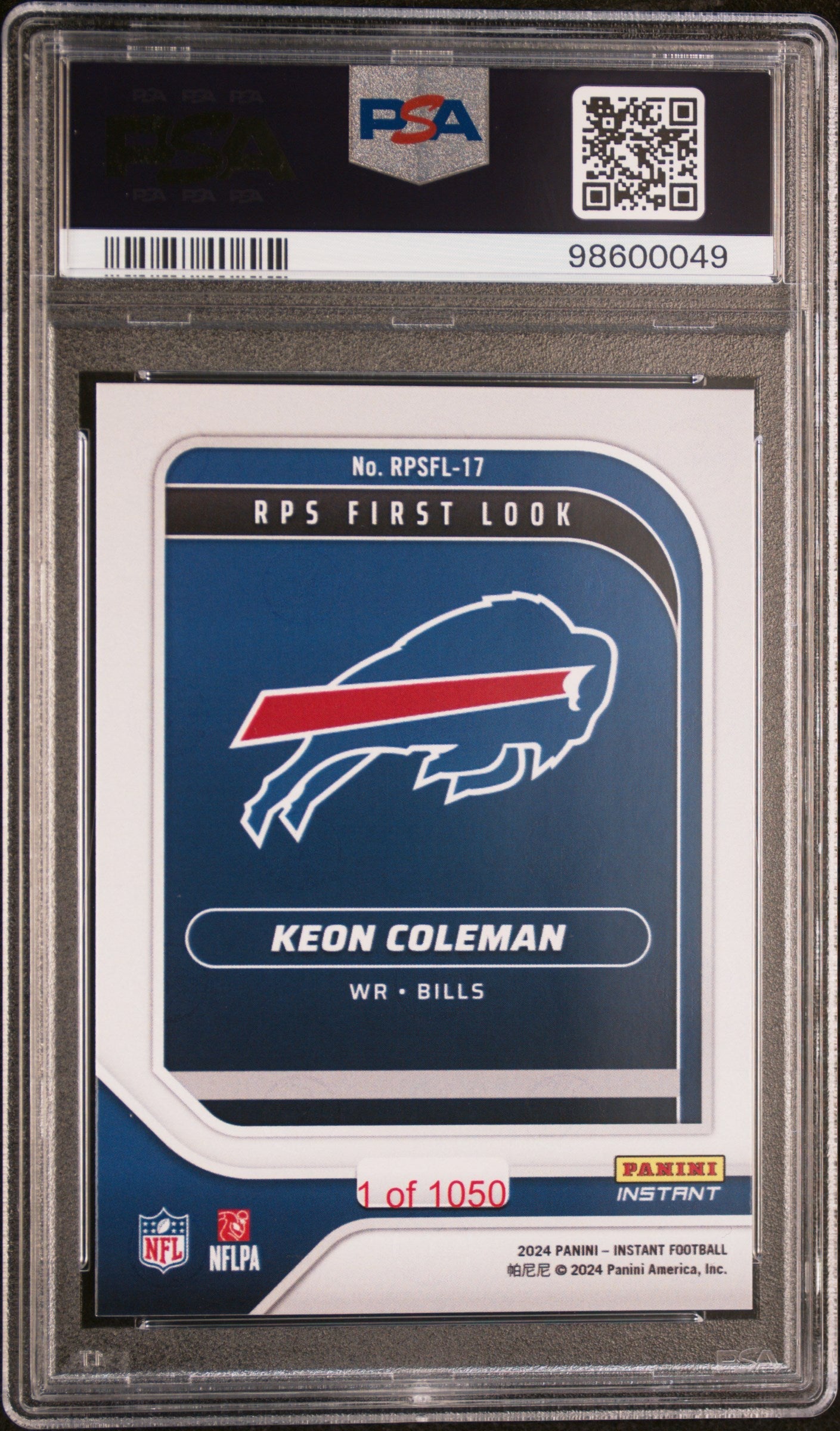 Graded 2024 Panini Instant NFL Keon Coleman #RPSFL17 RPS First Look Rookie RC Football Card PSA 9 Mint
