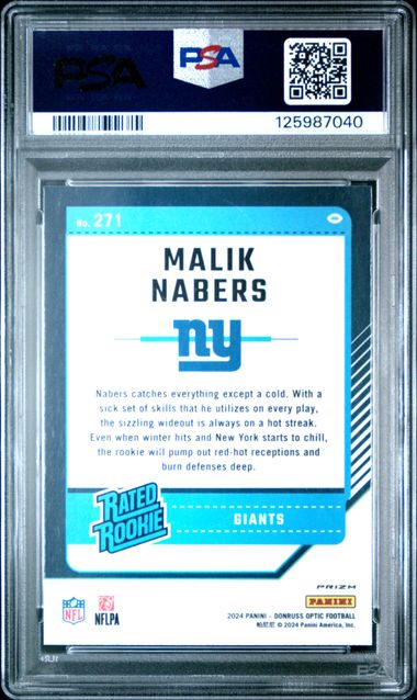 Graded 2024 Panini Donruss Optic Pink Malik Nabers #271 Rookie RC Football Card PSA 10 Gem Mint