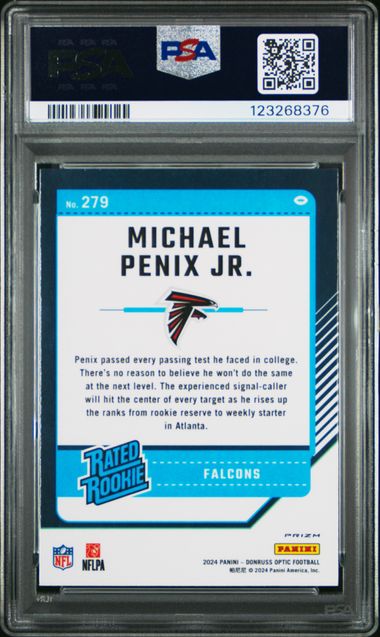 Graded 2024 Panini Donruss Optic Michael Penix Jr #279 Green Velocity Rookie RC Football Card PSA 10 Gem Mint