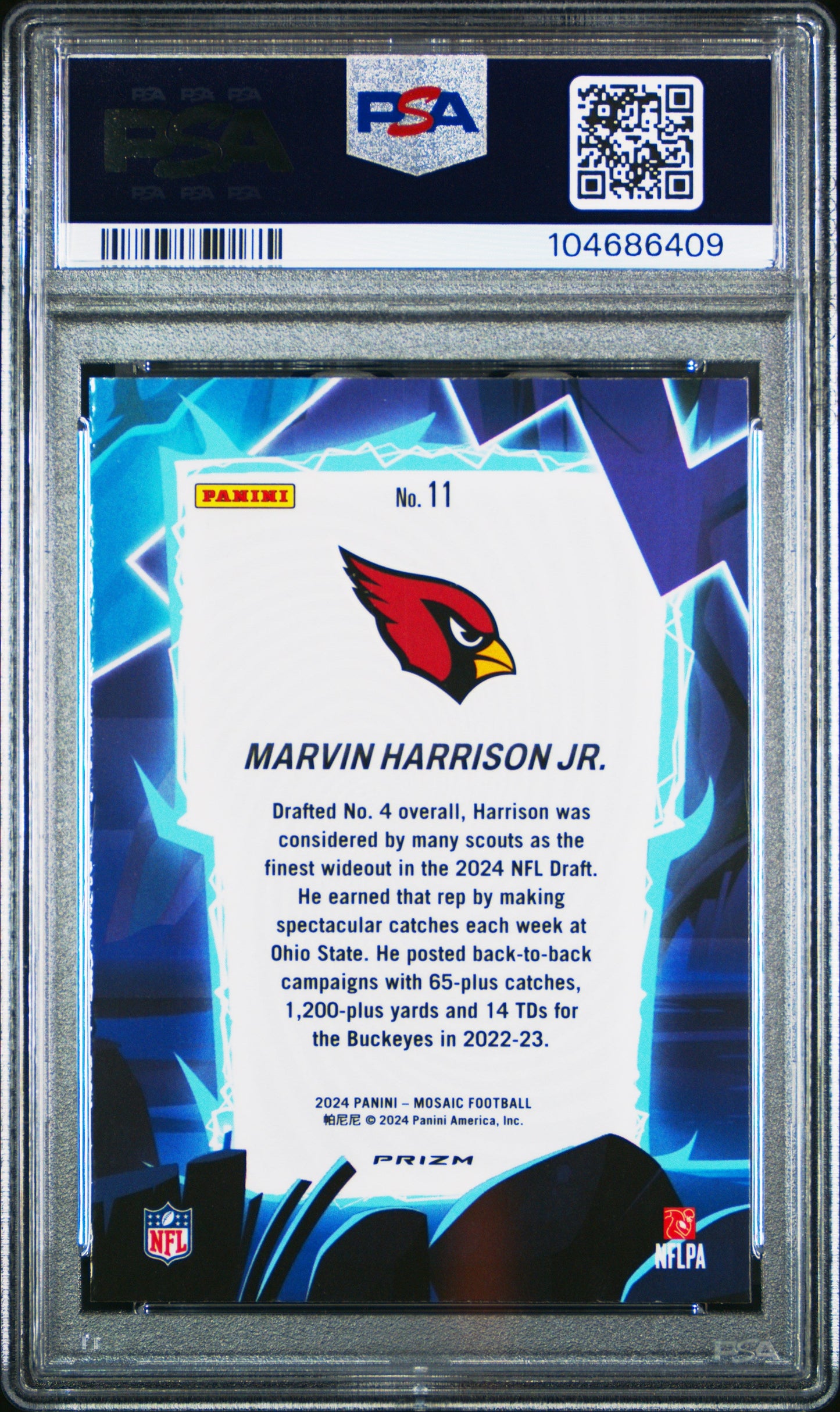 Graded 2024 Panini Mosaic Marvin Harrison Jr #11 Storm Silver Rookie RC Football Card PSA 10 Gem Mint