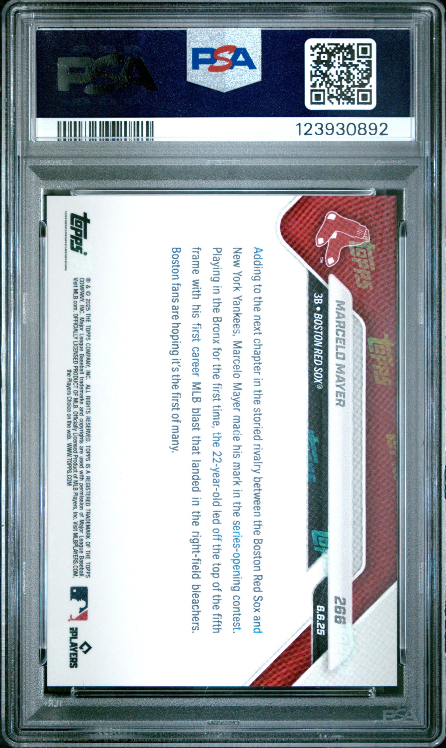 Graded 2025 Topps Now Marcelo Mayer #266 Rookie RC Baseball Card PSA 9 Mint