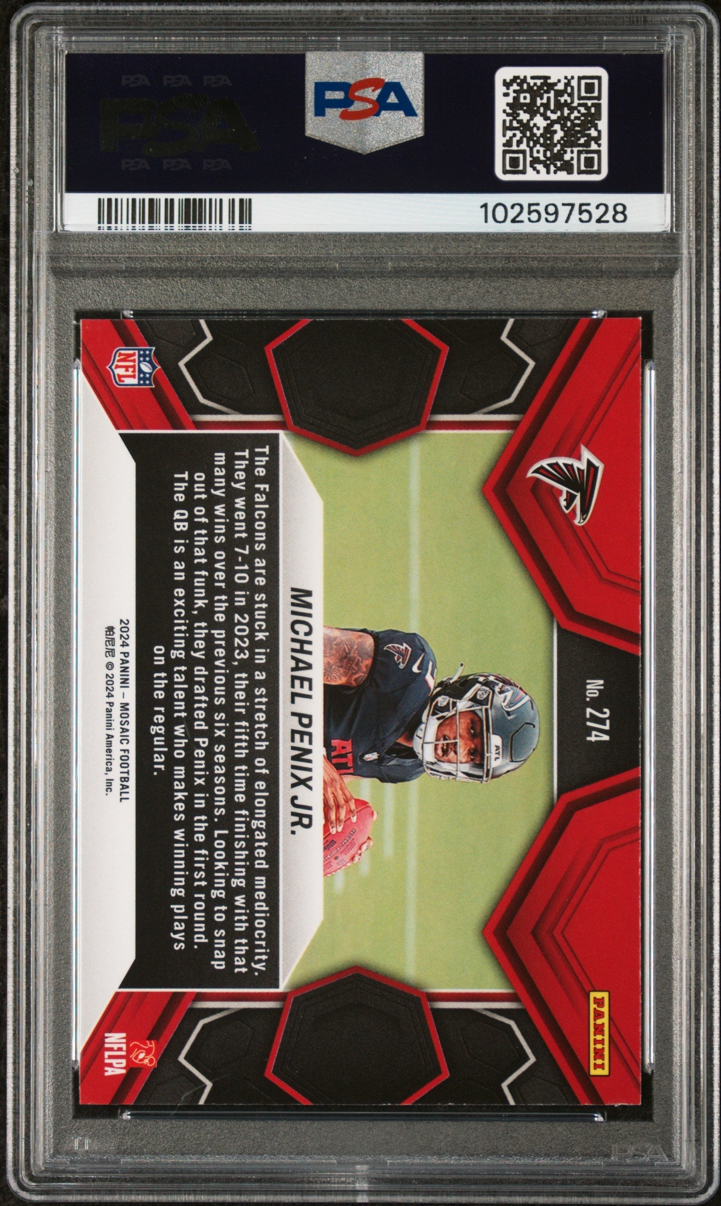 Graded 2024 Panini Mosaic Michael Penix Jr #274 Rookie RC Football Card PSA 9 Mint