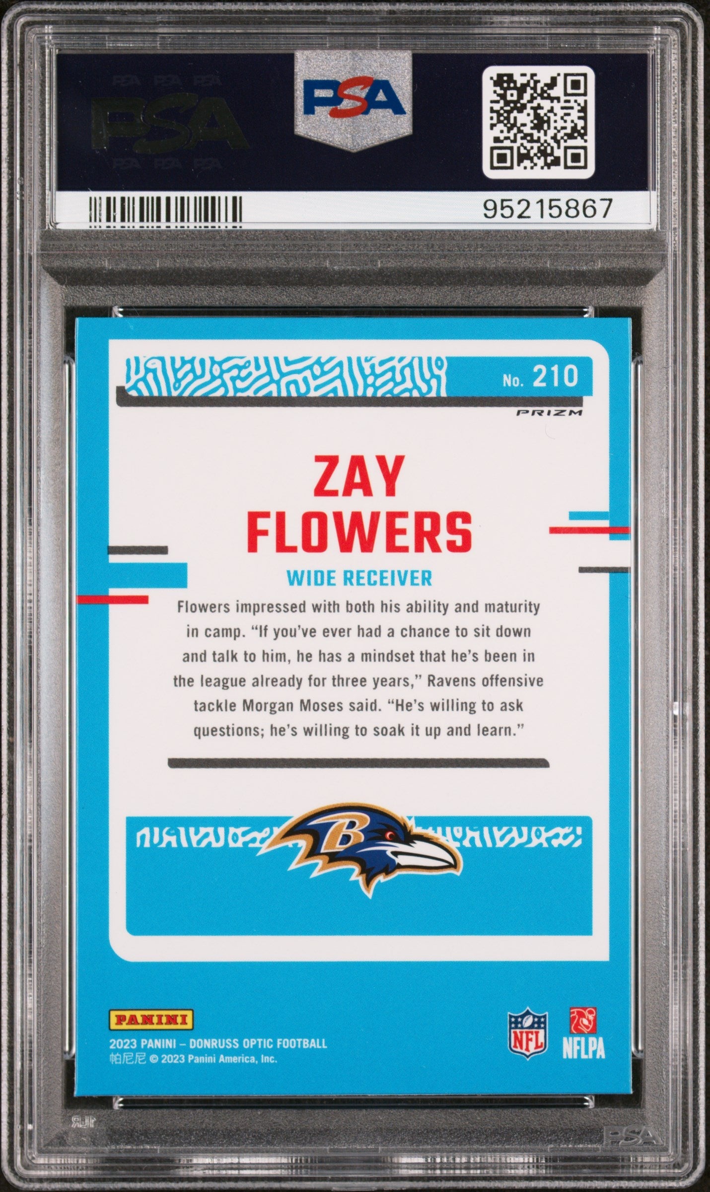 Graded 2023 Panini Donruss Optic Zay Flowers #210 Purple Shock Rookie RC Football Card PSA 10 Gem Mint - Sport Cards