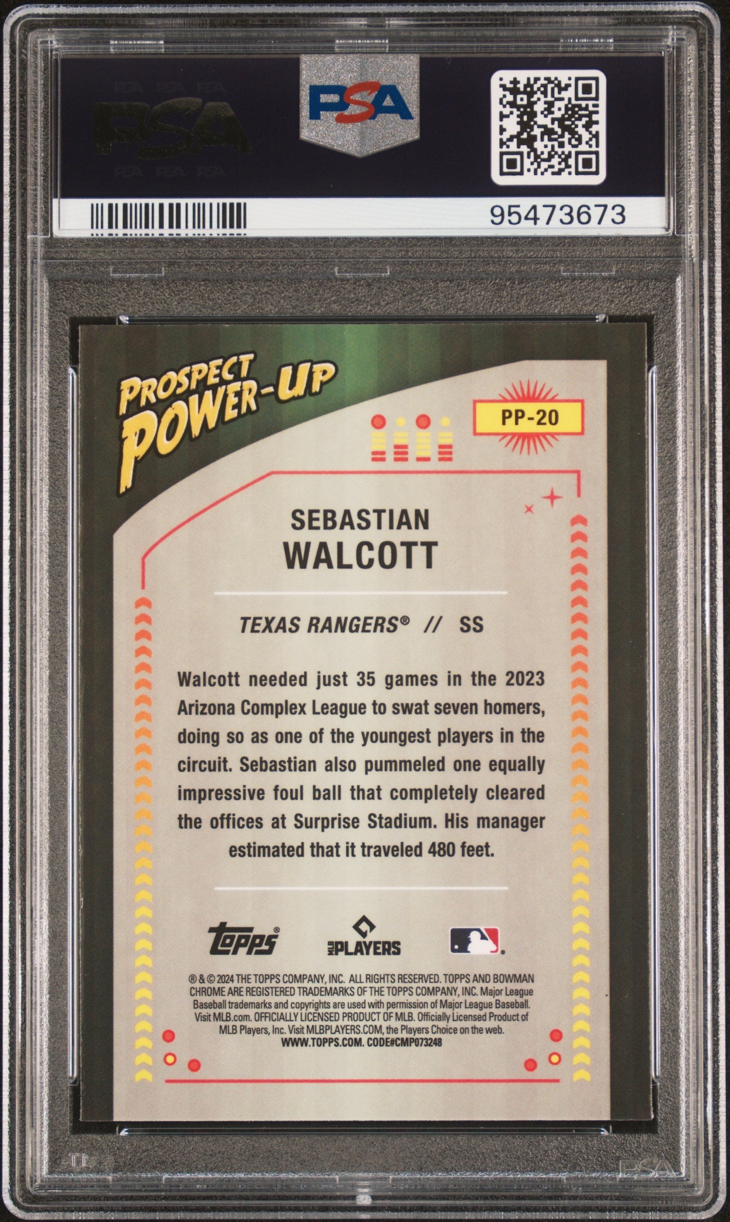 Graded 2024 Topps Bowman Sebastian Walcott #PP20 Prospect Power Up Rookie RC Baseball Card PSA 10 Gem Mint