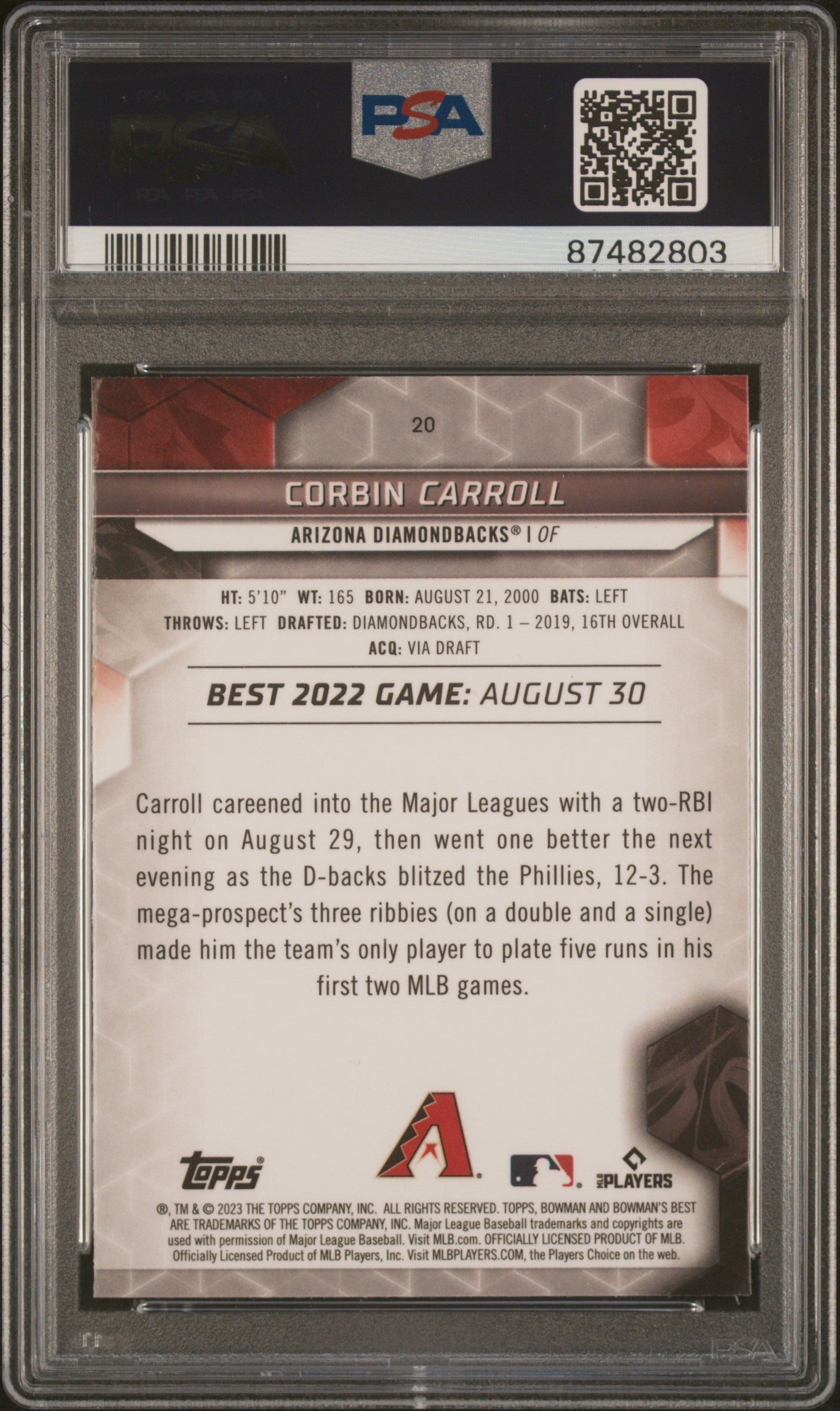 Graded 2023 Topps Bowmans Best Corbin Carroll #20 Rookie RC Baseball Card PSA 10 Gem Mint