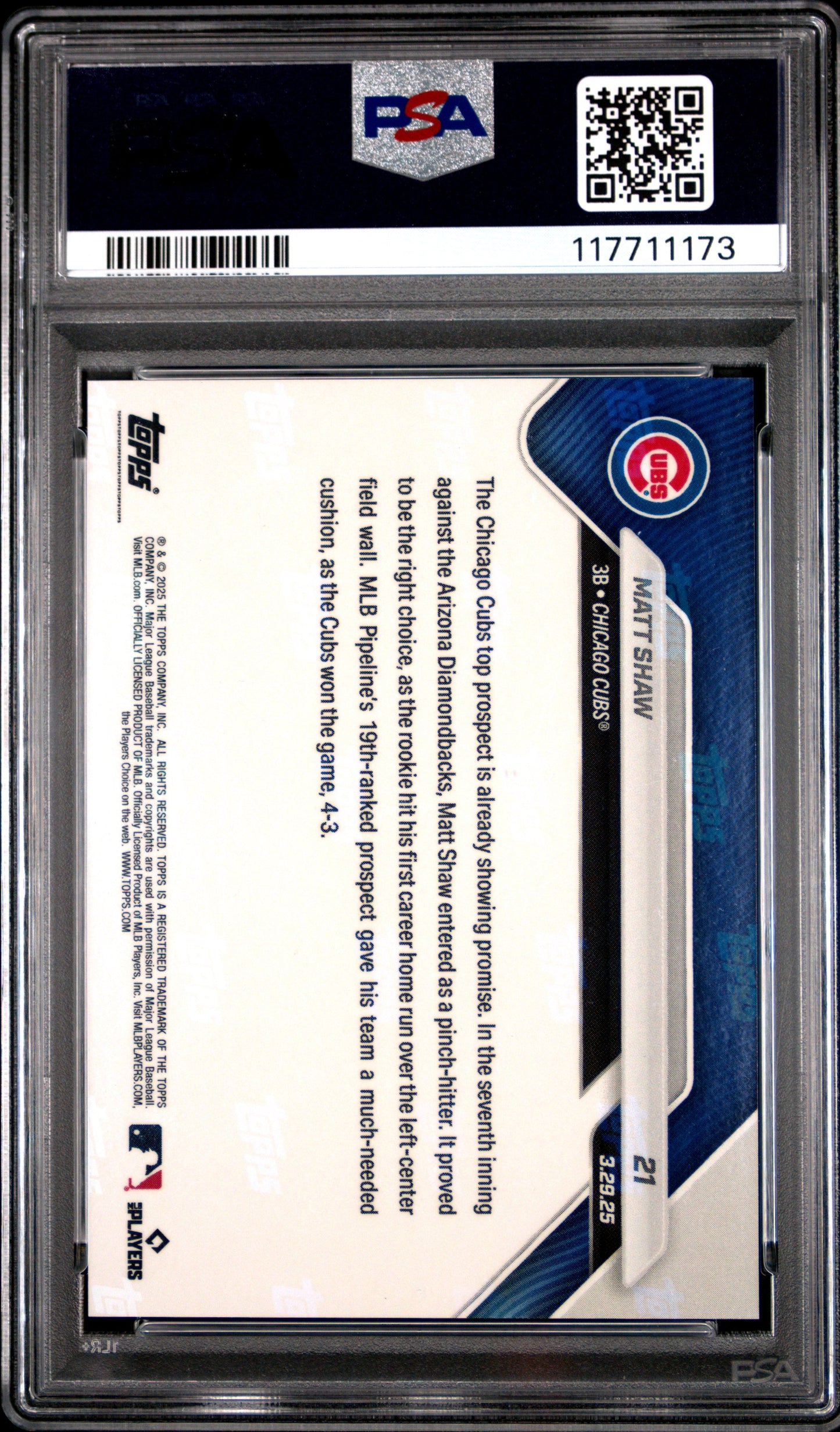 Graded 2025 Topps Now Matt Shaw #21 Rookie RC Baseball Card PSA 10 Gem Mint