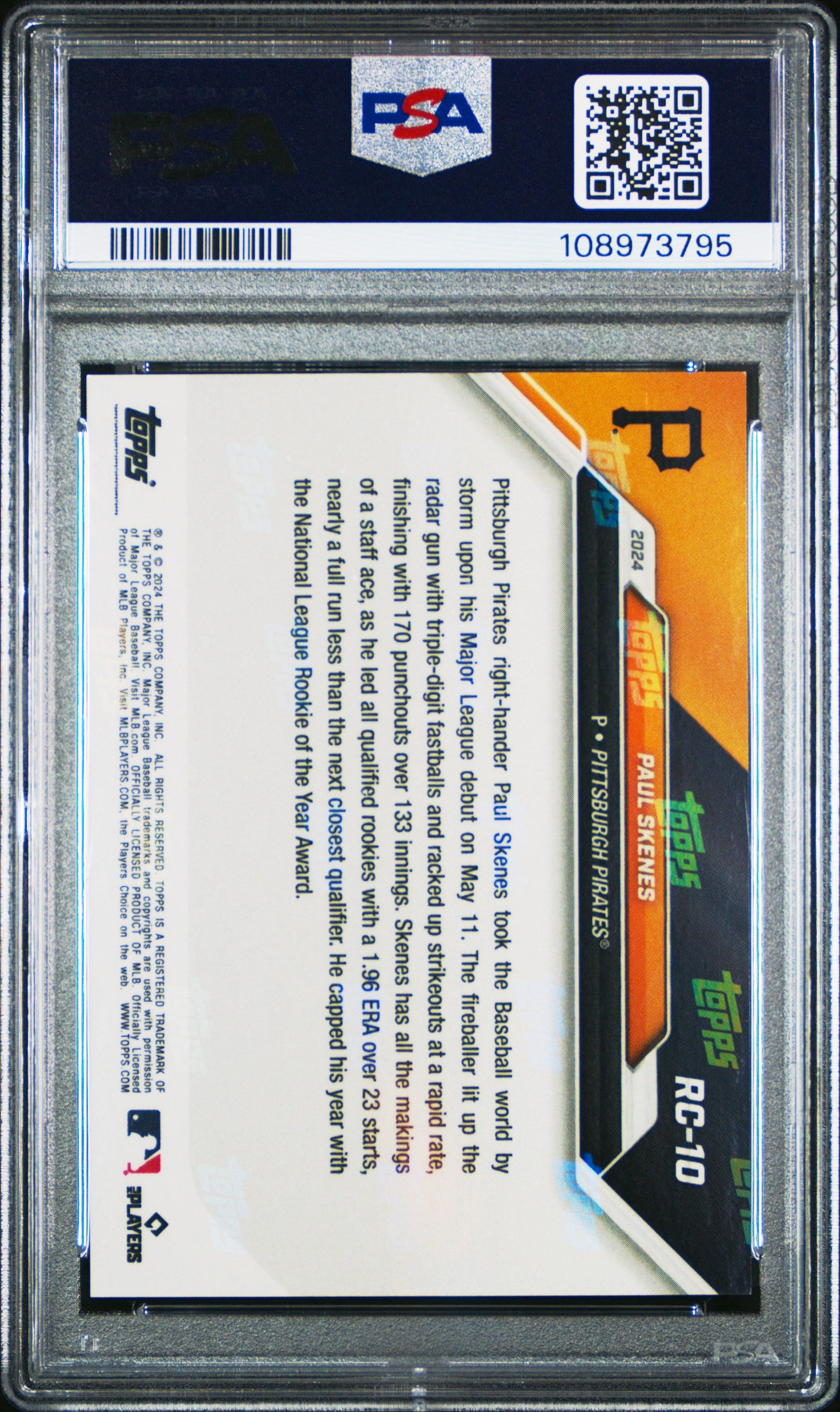 Graded 2024 Topps Now Paul Skenes #RC10 Rookie Cup Team Set Rookie RC Baseball Card PSA 10 Gem Mint