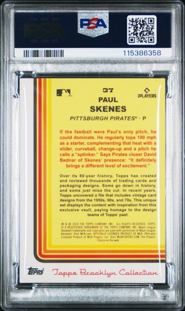 Graded 2024 Topps Brooklyn Collection Paul Skenes #37 /25 Orange Rookie RC Baseball Card PSA 10 Gem Mint