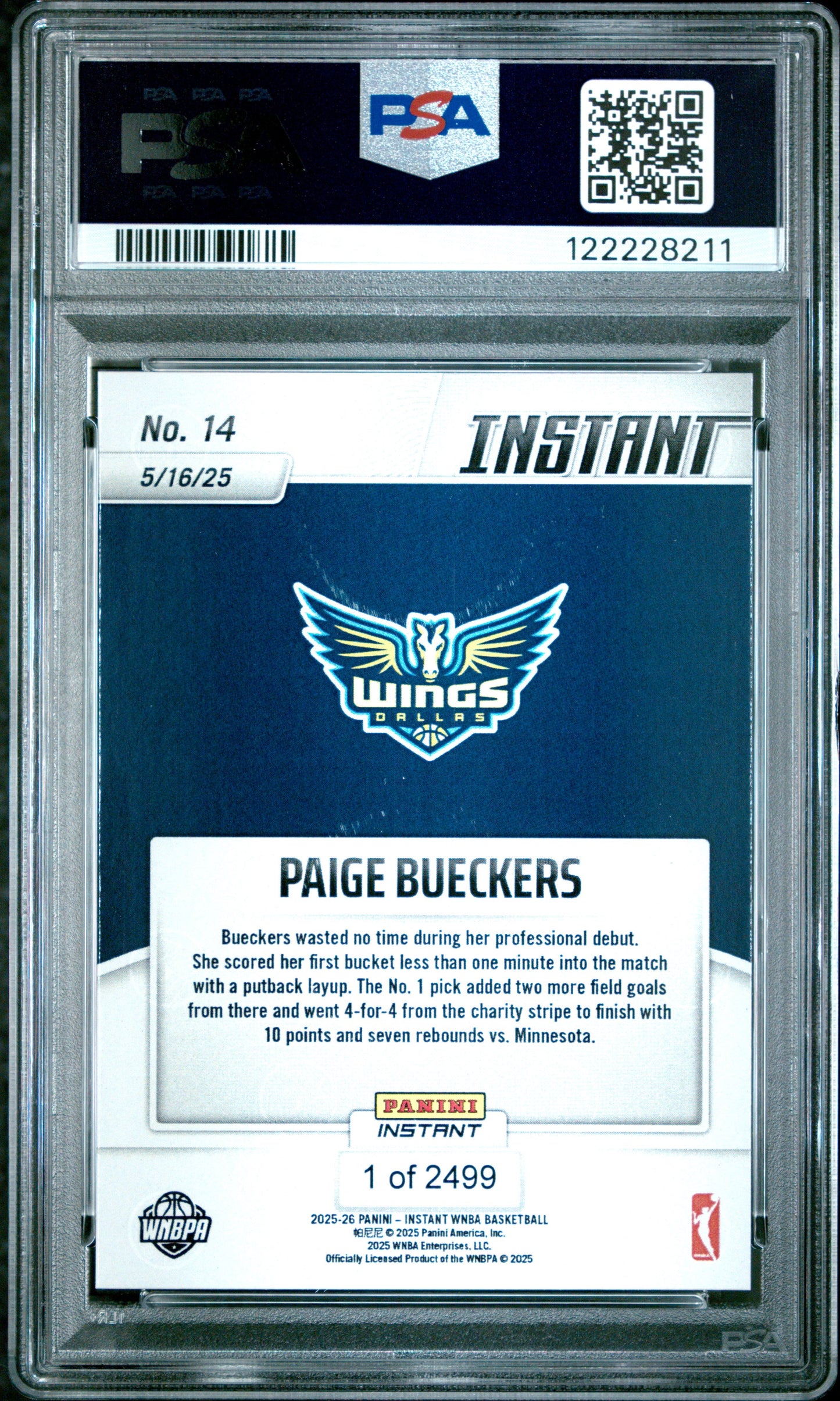 Graded 2025 Panini Instant Paige Bueckers #14 Rookie RC Basketball Card PSA 9 Mint