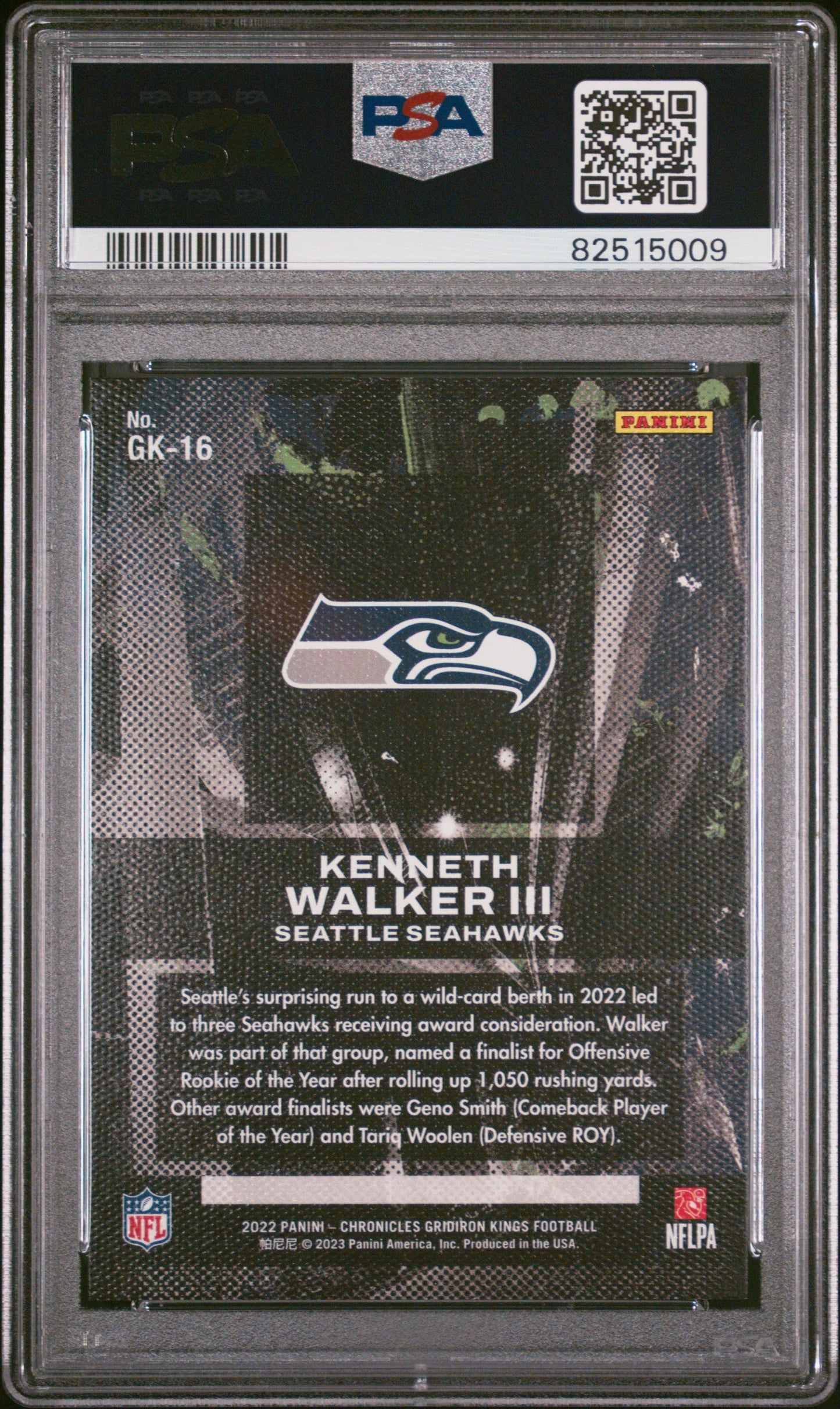 Graded 2022 Panini Chronicles Kenneth Walker #GK16 Gridiron Kings Rookie RC Football Card PSA 10 Gem Mint