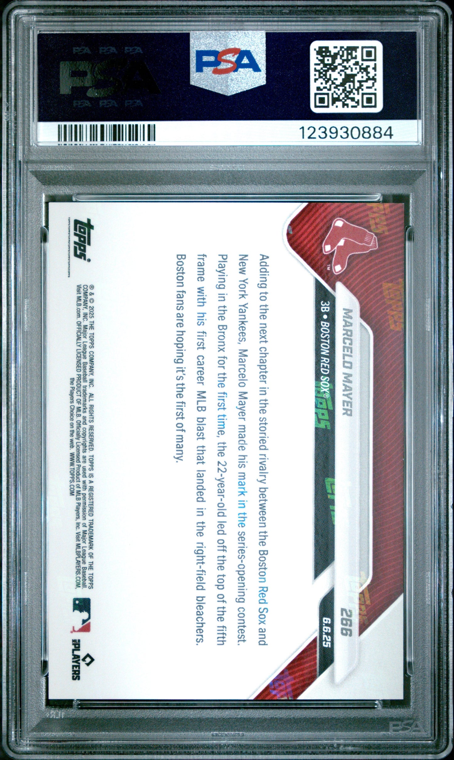 Graded 2025 Topps Now Marcelo Mayer #266 Rookie RC Baseball Card PSA 10 Gem Mint