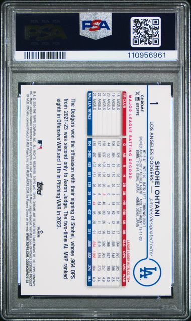 Graded 2024 Topps Chrome L/E Shohei Ohtani #1 /99 Logofractor Green Refractor Baseball Card PSA 10 Gem Mint