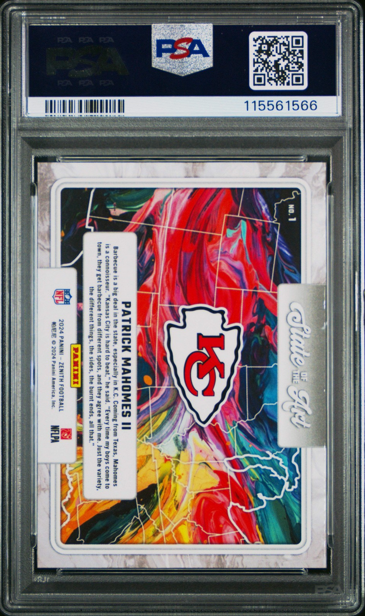 Graded 2024 Panini Zenith Patrick Mahomes II #1 State of the Art Football Card PSA 10 Gem Mint
