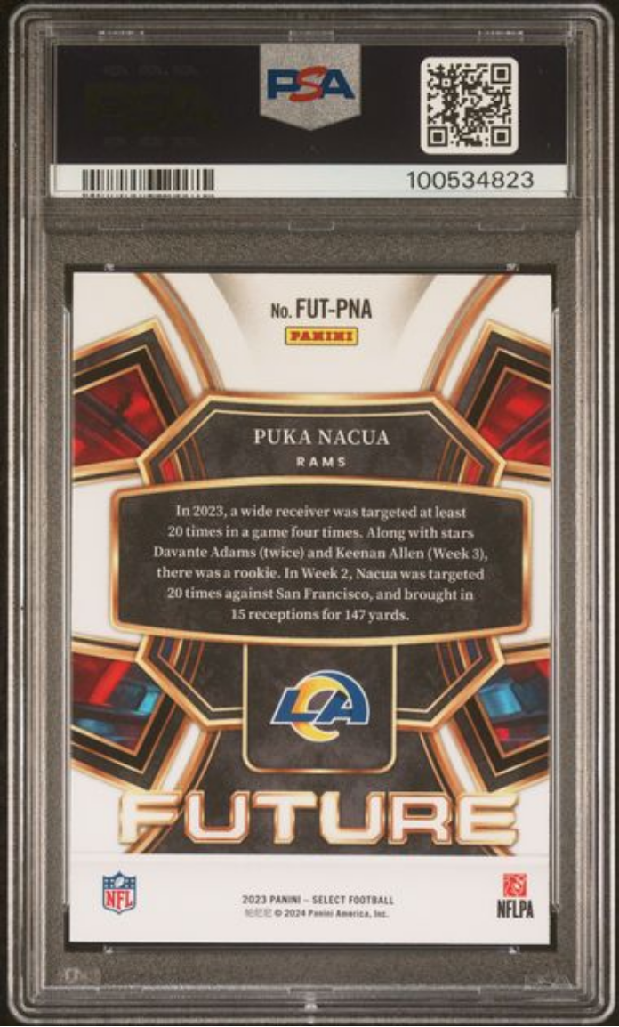 Graded 2023 Panini Select Puka Nacua #FUTPNA Future Rookie RC Football Card PSA 10 Gem Mint