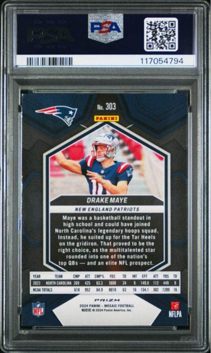 Graded 2024 Panini Mosaic Drake Maye #303 Camo Pink Rookie RC Football Card PSA 10 Gem Mint