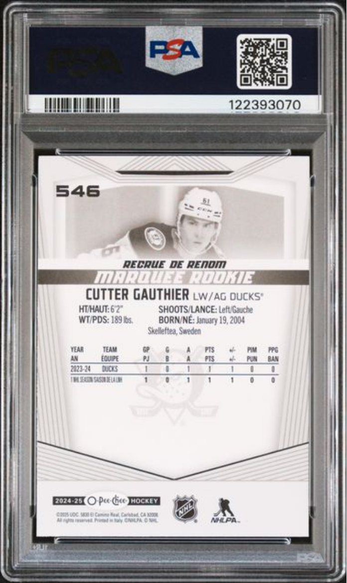 Graded 2024 Upper Deck O-Pee-Chee Cutter Gauthier #546 Rookie RC Hockey Card PSA 10 Gem Mint