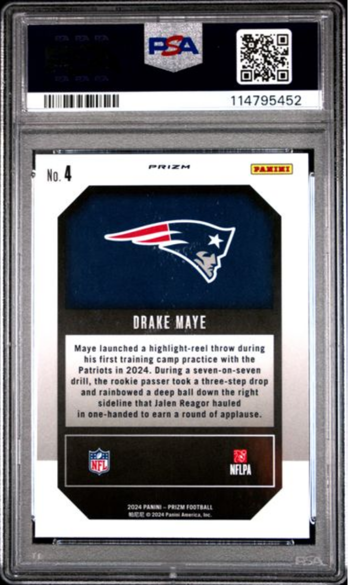 Graded 2024 Panini Prizm Drake Maye #4 Emergent Green Prizm Rookie RC Football Card PSA 10 Gem Mint