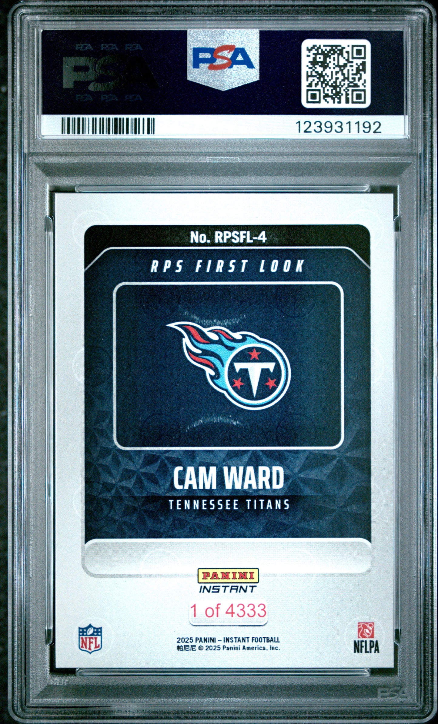 Graded 2025 Panini Instant Cam Ward #RPSFL4 RPS First Look Rookie RC Football Card PSA 10 Gem Mint