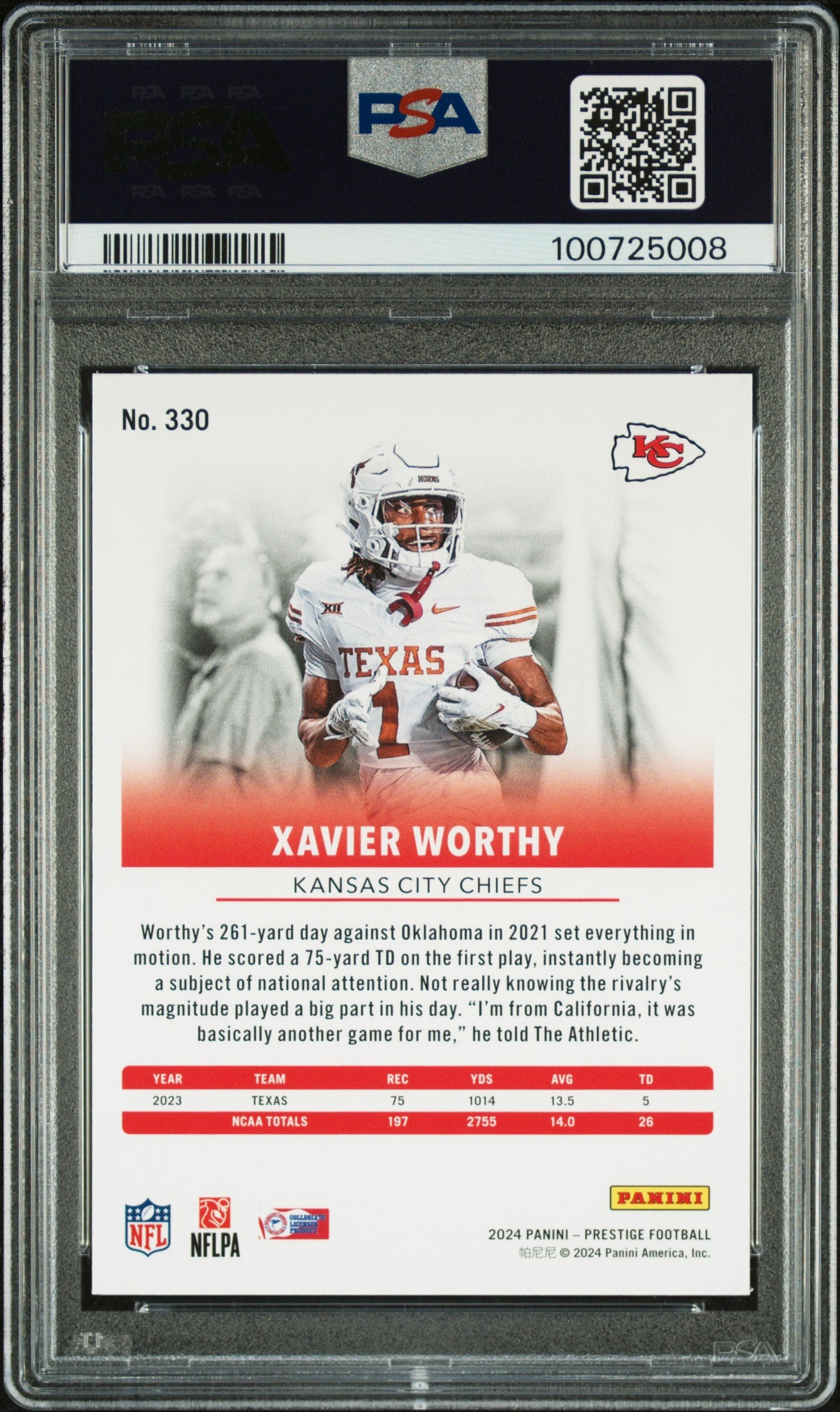 Graded 2024 Panini Prestige Xavier Worthy #330 Rookie RC Football Card PSA 10 Gem Mint