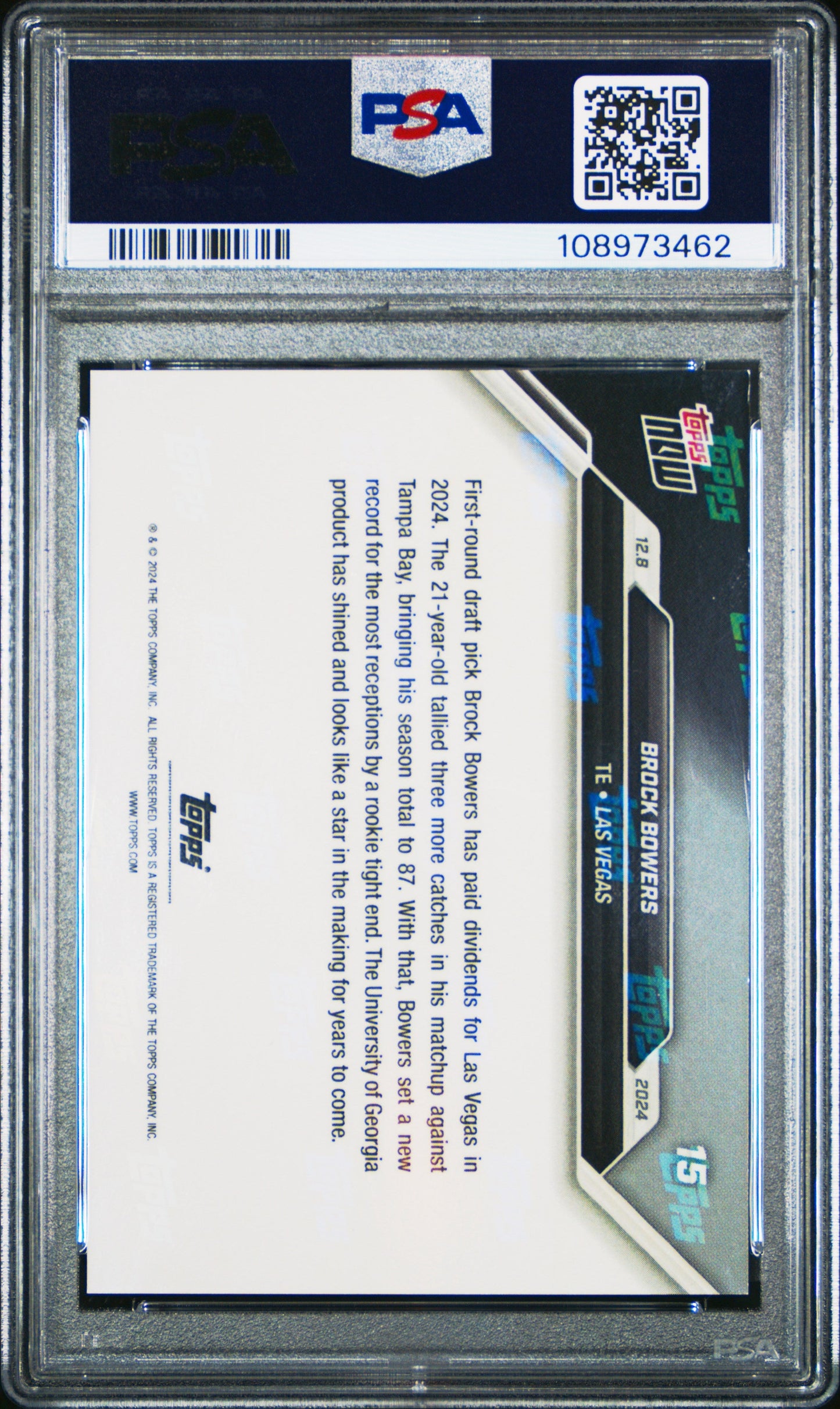 Graded 2024 Topps Now Brock Bowers #15 Blue /49 Rookie RC Football Card PSA 9 Mint