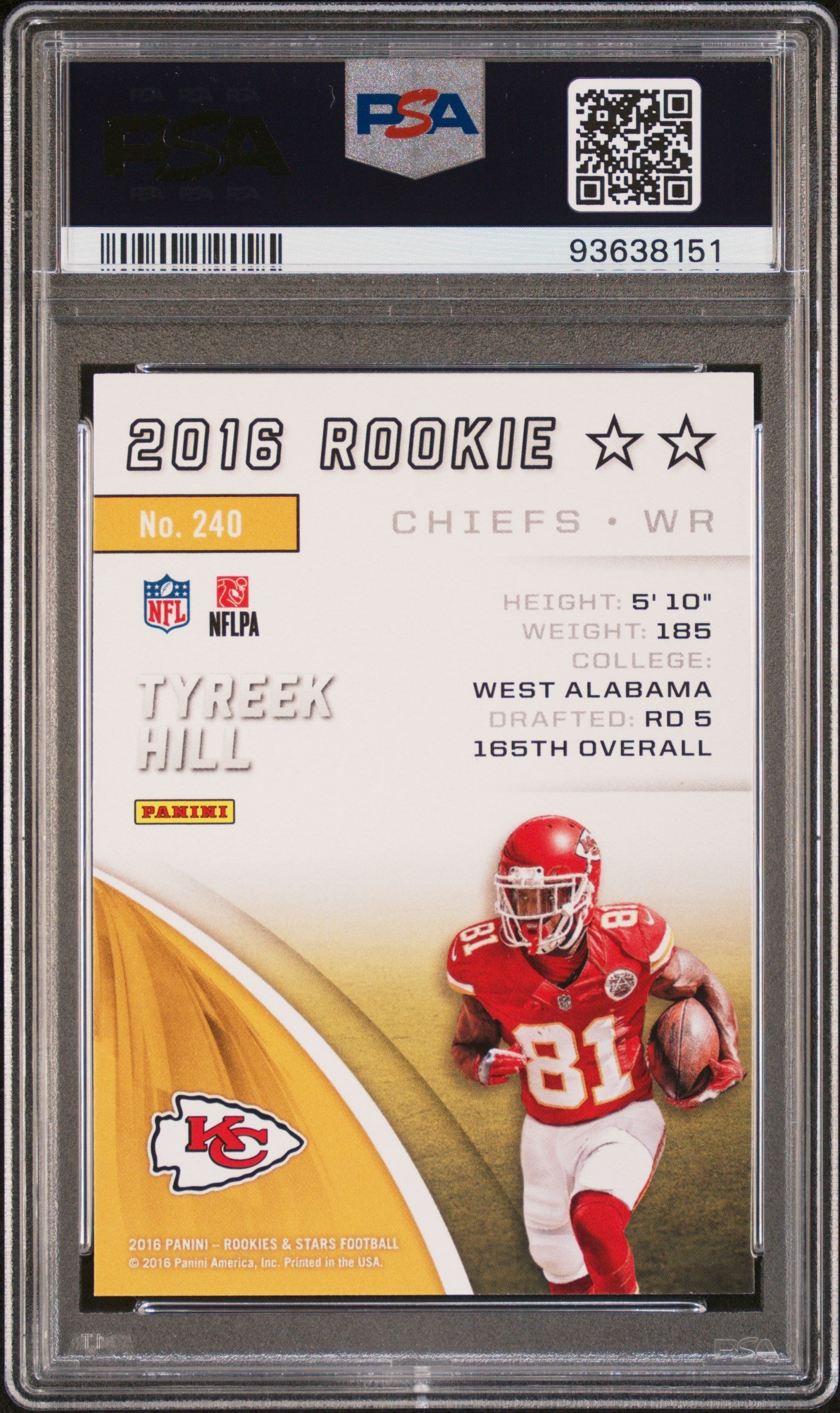 Graded 2016 Panini Rookies & Stars Tyreek Hill #240 Rookie RC Football Card PSA 10 Gem Mint