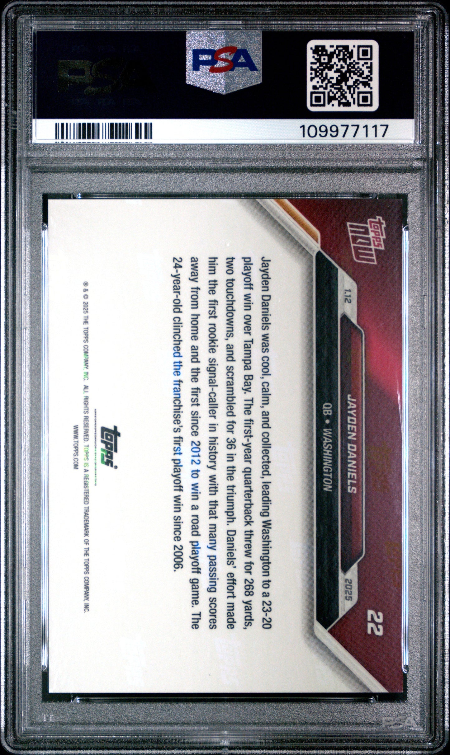 Graded 2024 Topps Now Jayden Daniels #22 Purple /25 Rookie RC Football Card PSA 9 Mint