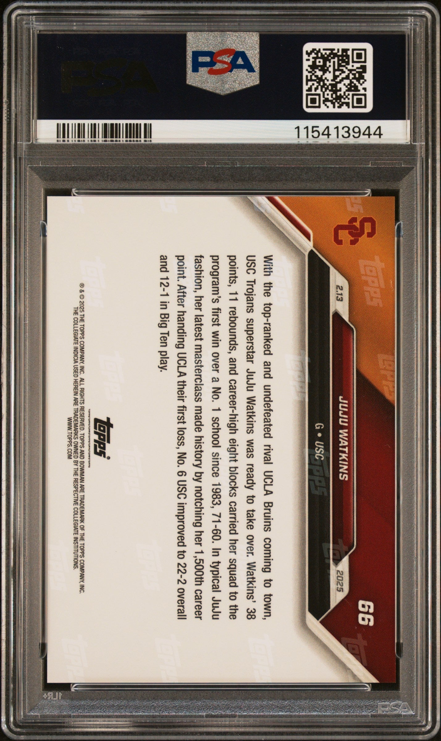 Graded 2024 Topps Bowman U Now JuJu Watkins #66 Rookie RC Basketball Card PSA 10 Gem Mint