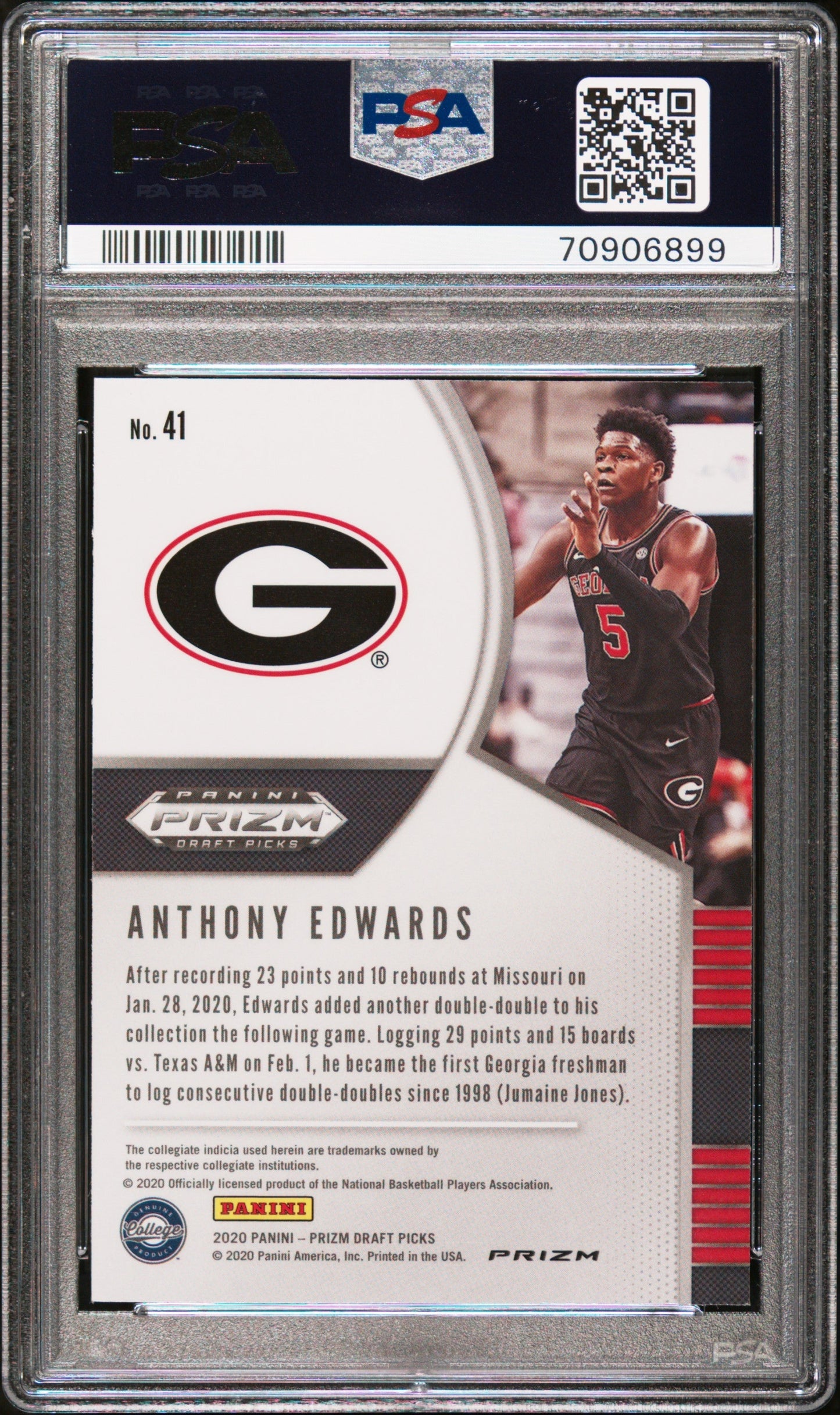 Graded 2020 Panini Prizm DP Draft Picks Anthony Edwards #41 Red Ice Rookie RC Basketball Card PSA 10 Gem Mint