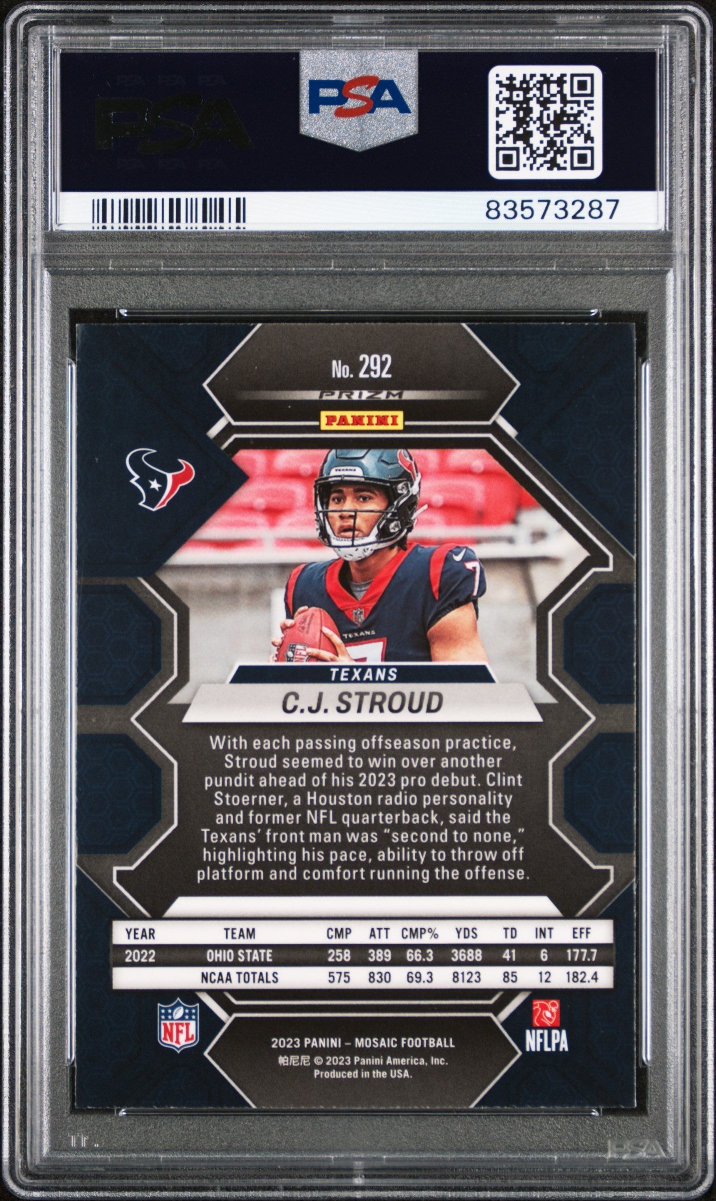 Graded 2023 Panini Mosaic CJ Stroud #292 Rookie RC Football Card PSA 10 Gem Mint