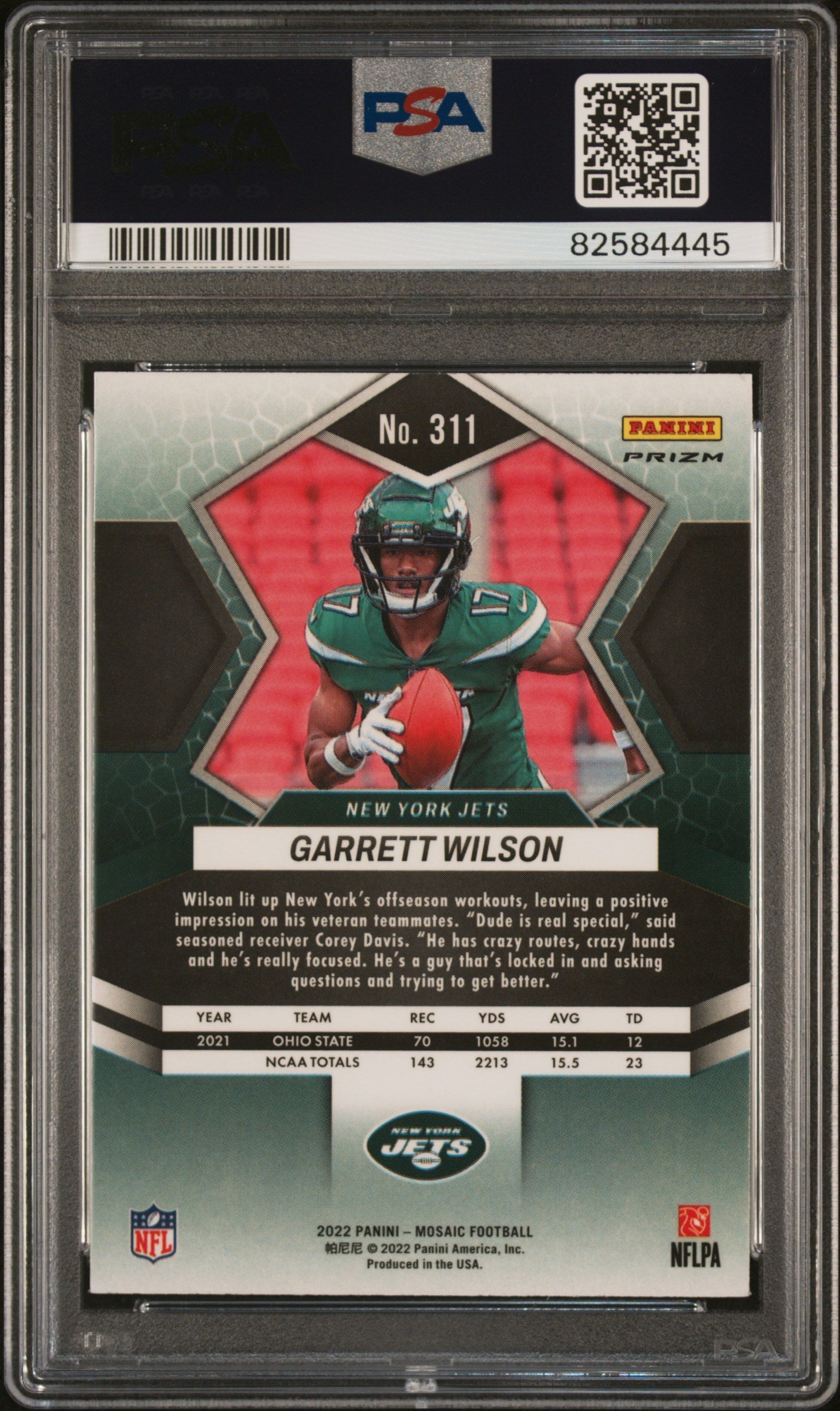 Graded 2022 Panini Mosaic Garrett Wilson #311 Green Mosaic Rookie RC Football Card PSA 10 Gem Mint - Sport Cards