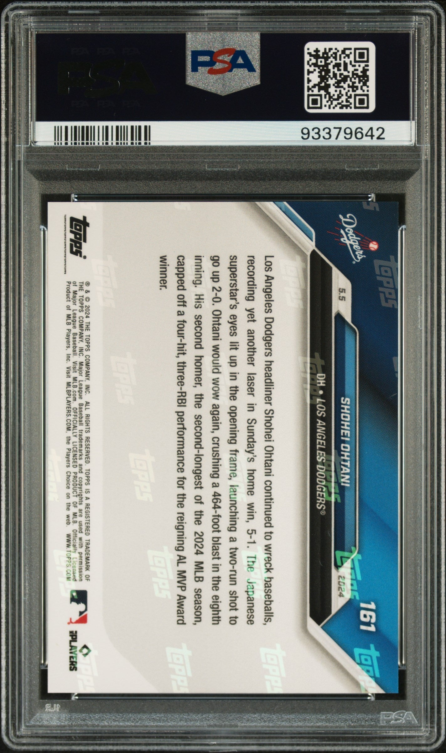Graded 2024 Topps Now Shohei Ohtani #161 Baseball Card PSA 10 Gem Mint