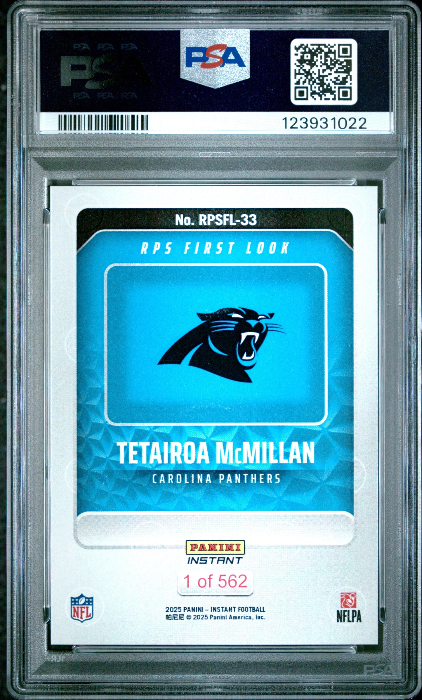 Graded 2025 Panini Instant Tetairoa McMillan #RPSFL33 RPS First Look Rookie RC Football Card PSA 10 Gem Mint - Sport Cards
